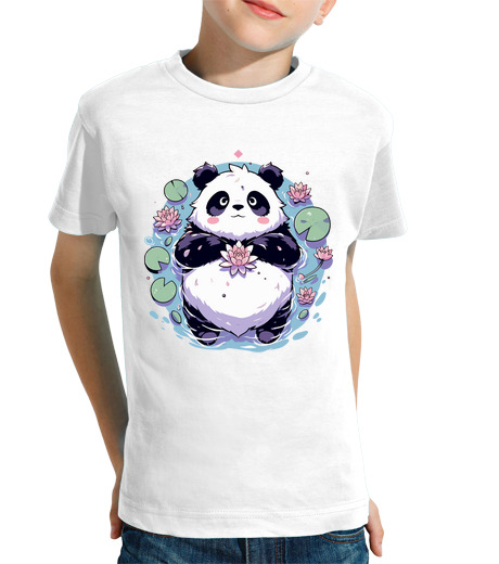 Tee Shirt Pour Enfant Manche Courte bain d39ours panda animé avec nénuphar