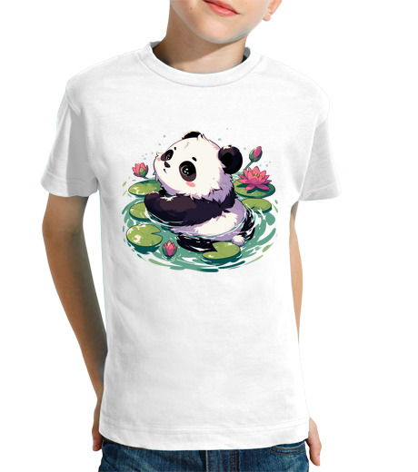 Tee Shirt Pour Enfant Manche Courte bain d39ours panda animé avec nénuphar