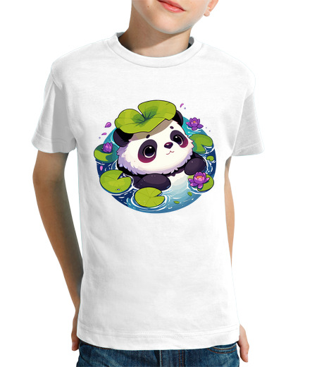 Tee Shirt Pour Enfant Manche Courte bain d39ours panda animé avec nénuphar