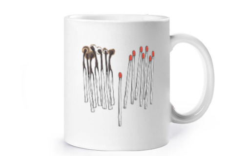 Image of matches some burned suffers cup coffee tea pop-art