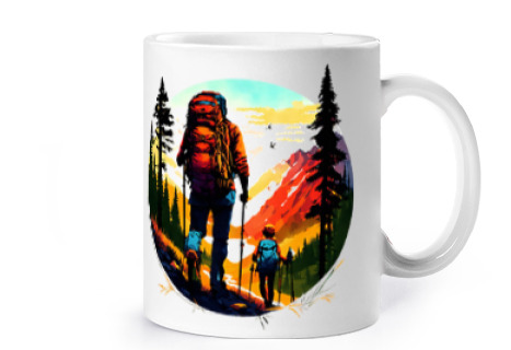 Image of couple hiking in the mountains cup coffee the croissants