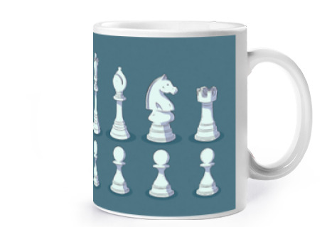 Image of chess game of champion pieces cup coffee tea croissants herbal infusion