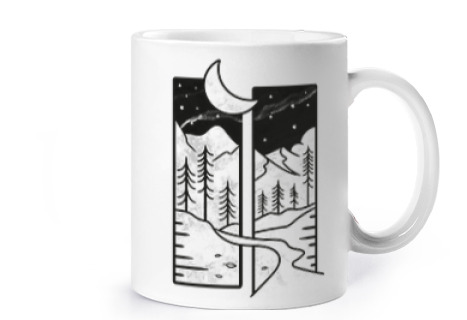 Image of moonlit forest in a frame first name cup coffee tea croissants herbal tea infusion