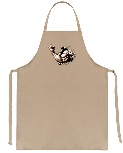 Image of biceps muscles clenched fist inflated seller waiter craftsman sportsman