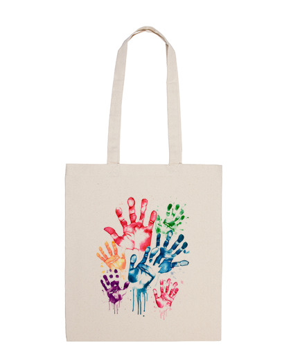 Image of hands colorful prints wall beach bag