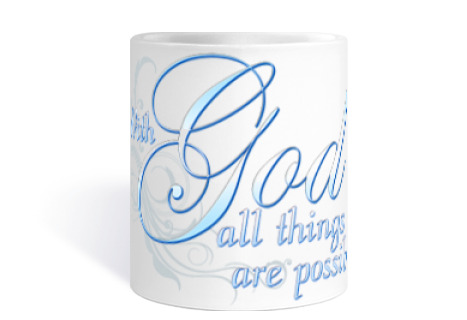 Image of with god everything is possible faith christ cup coffee tea croissants herbal tea infusion