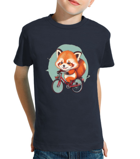 Tee Shirt Pour Enfant Manche Courte panda roux fait du vélo - adorable pand