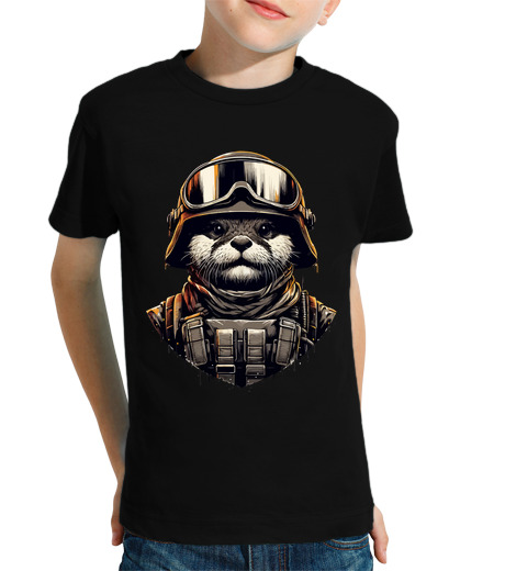 Tee Shirt Pour Enfant Manche Courte soldat loutre dans un casque