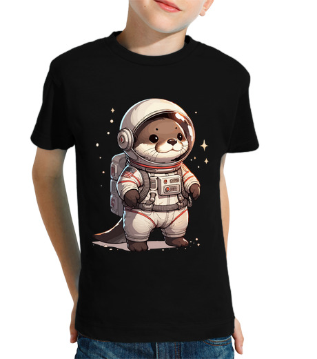 Tee Shirt Pour Enfant Manche Courte astronaute spatial loutre mignon