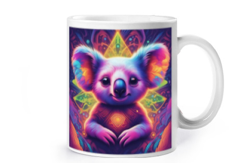 Image of koala baby too cute neon neon style cup coffee tea croissants infusion herbal tea