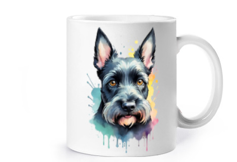 Image of scottish terrier dog to personalize cup coffee tea croissants herbal tea infusion