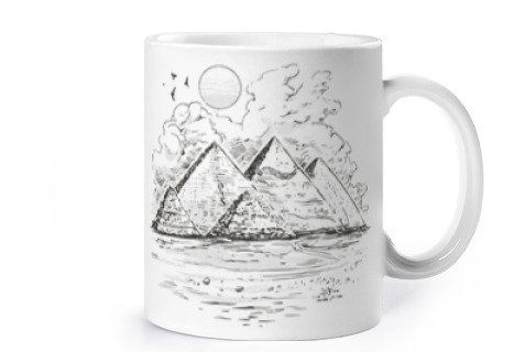 Image of pyramid of giza travel in egypt cup coffee tea croissants infusion herbal tea