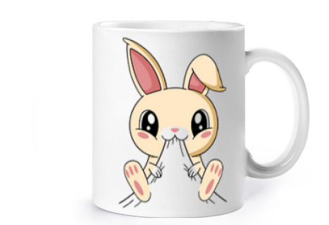 Image of cute rabbit who eats t-shirt polo cup coffee tea croissants herbal tea fanzine