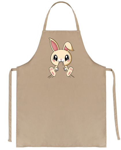 Image of cute rabbit who eats t-shirt polo seller saleswoman pet store waiter waitress hostess