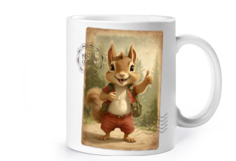 Image of squirrel old postcard stop cup coffee tea croissants vintage herbal tea