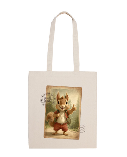 Image of squirrel old postcard stop bag vacation beach tote
