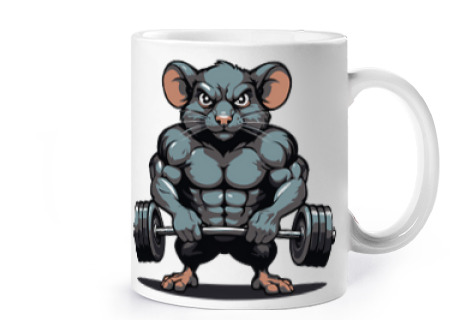 Image of rat who does bodybuilding sport cup coffee croissants supporter cup