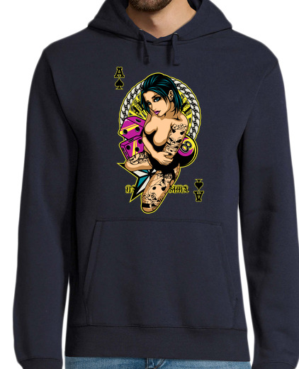 Sweat-shirt À Capuche Pour Homme pin-up tatouée jeu de fille v2