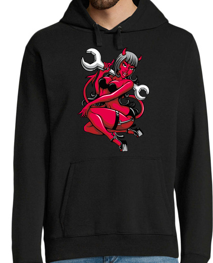 Sweat-shirt À Capuche Pour Homme diable fille pin-up avec des outils clé