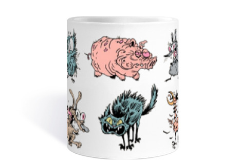 Image of animals crazy crazy creepy horror cup coffee tea croissants