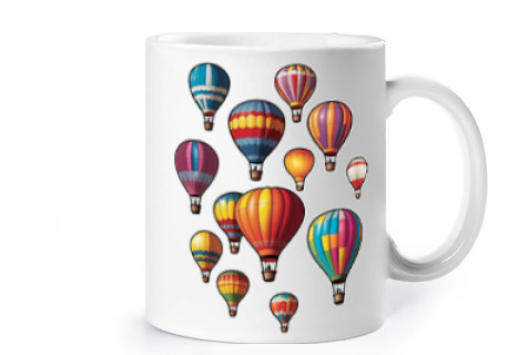 Image of hot air balloons airships cup coffee tea croissants herbal tea aircraft aerostat