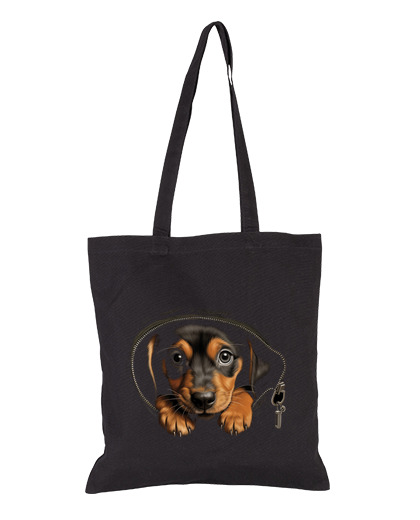 Image of black and brown shepherd dachshund puppy bag vacation swimming pool beach tote