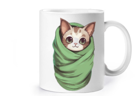 Image of kitten wrap blanket wrap cup coffee tea croissants infusion herbal tea