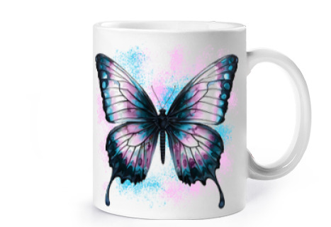 Image of butterfly purple psychedelic artistic cup coffee tea croissants infusion herbal tea discover the sym