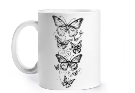 Image of butterflies flight bohemian style boho art cup coffee tea croissants herbal infusion