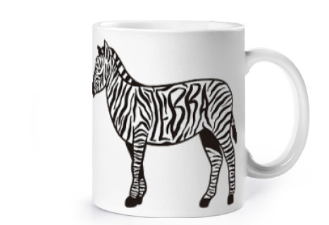 Image of zebra with stripes marked zebra cup coffee tea croissants herbal tea infusion