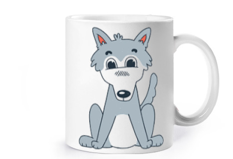Image of wolf young little baby too cute cup coffee tea croissants child herbal tea infusion