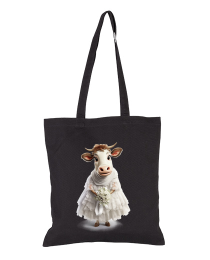 Image of cow in bride vintage retro funny wedding bag beach swimming pool vacation tote