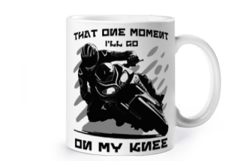 Image of biker motorcycle turn touch knee cup coffee croissants herbal tea infusion