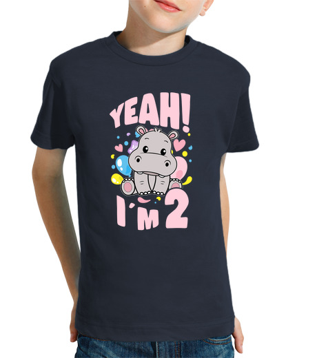 Tee Shirt Pour Enfant Manche Courte 2 ans anniversaire fille hippopotame