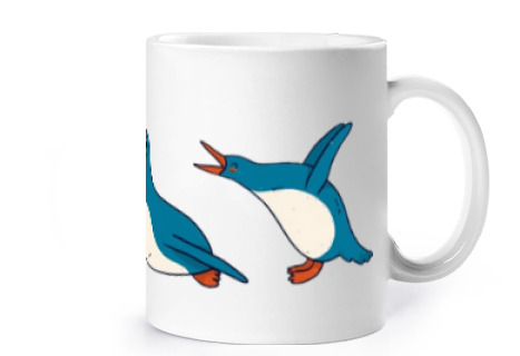 Image of funny penguins playing ice floe cup tea coffee croissants herbal tea infusion