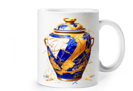 Image of pottery kintsugi repair technique cup coffee tea