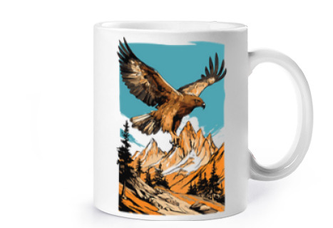 Image of golden mountain eagle observation cup coffee tea croissants herbal infusion