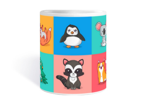 Image of fun animals for children memo cat cup coffee tea croissants herbal infusion