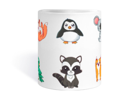 Image of funny animals children game memo cup coffee tea croissants herbal tea infusion