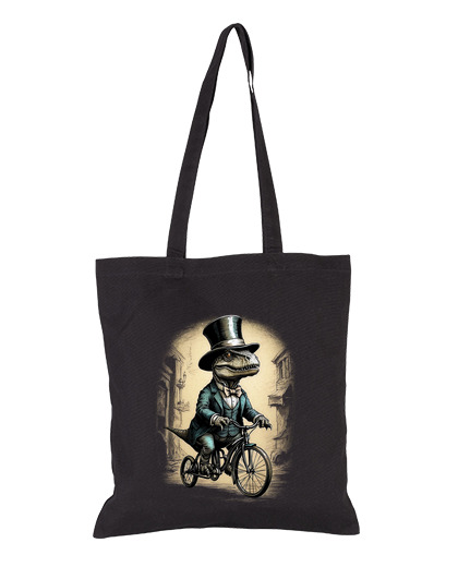Image of t-rex dinosaur on bike belle epoque bag beach tote vintage bicycle