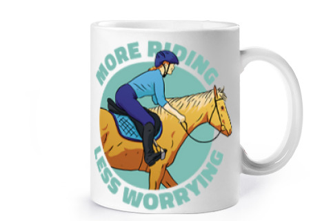 Image of horse rider riding on her horse cup coffee tea croissants