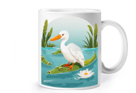 Image of wild life crocodiles pelican lotus cup coffee tea croissants herbal tea infusion