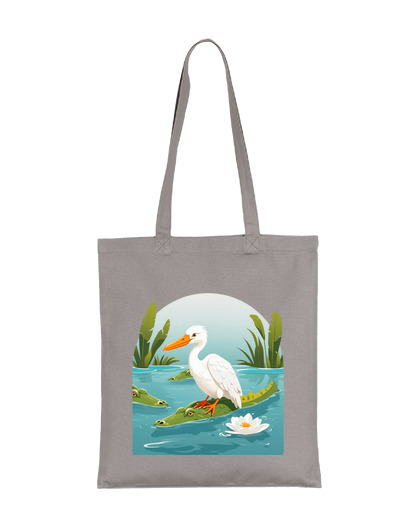 Image of wild life crocodiles pelican lotus vacation beach bag tote