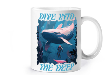 Image of scuba diving whales orca cup coffee tea croissants herbal infusion