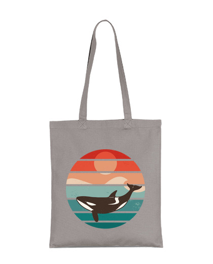 Image of orca whale vintage sunset bag beach diving pool vacation tote