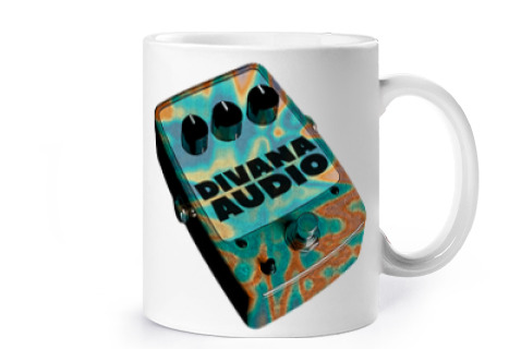 Image of pedal effects guitar psychedelic cup coffee tea croissants