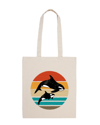 Image of whale family orcas orca ocean bag beach vacation tote vintage retro