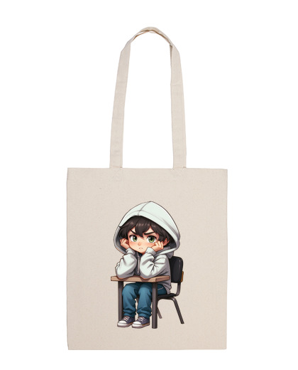 Image of manga boy schoolboy annoyed sulking bag beach tote exhibition gallery