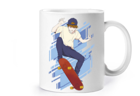 Image of skater skaboard board track jo anime cup coffee tea croissants herbal infusion