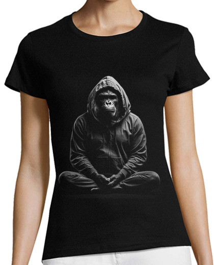 Image of gorilla doing meditation yoga realistic logo pocket brand fashion